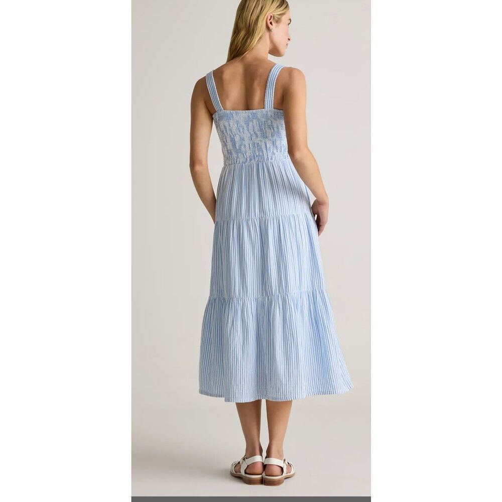 Quince blue and white stripe smocked midi dress small - Picture 4 of 11